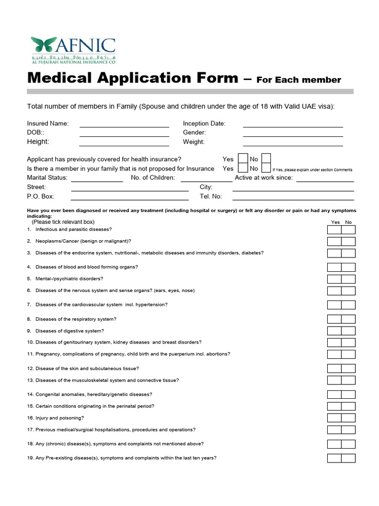 Medical Application Form | PDF | Insurance | Chronic Condition