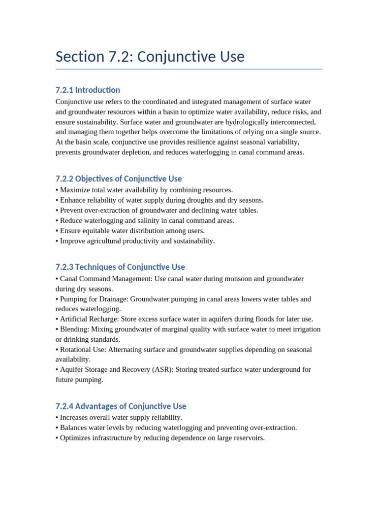 Section7.2 Conjunctive Use | PDF | Groundwater | Fresh Water