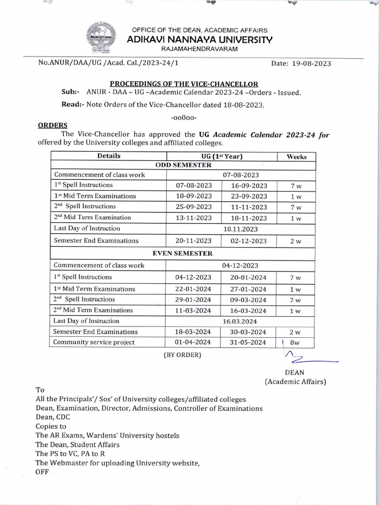 UG Academic Calendar - 2023-24 | PDF
