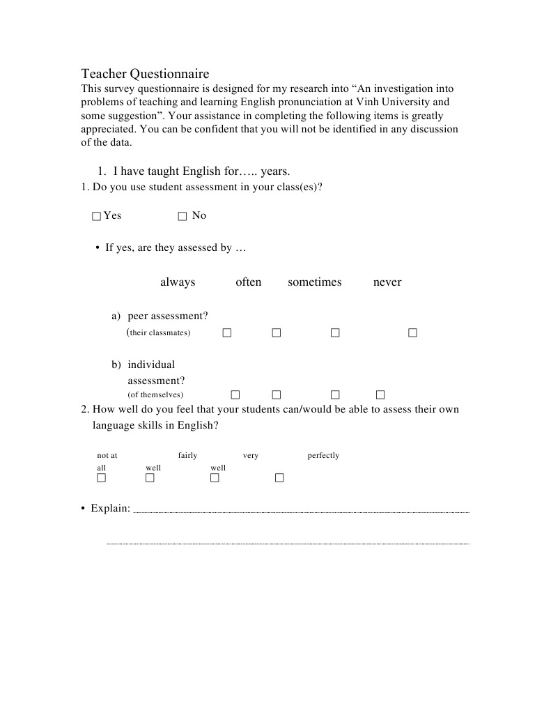 Teacher Questionnaire on English Pronunciation | PDF