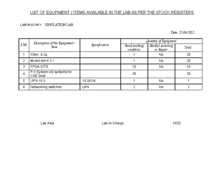 Laboratory Equipment Inventory List | PDF | Computers