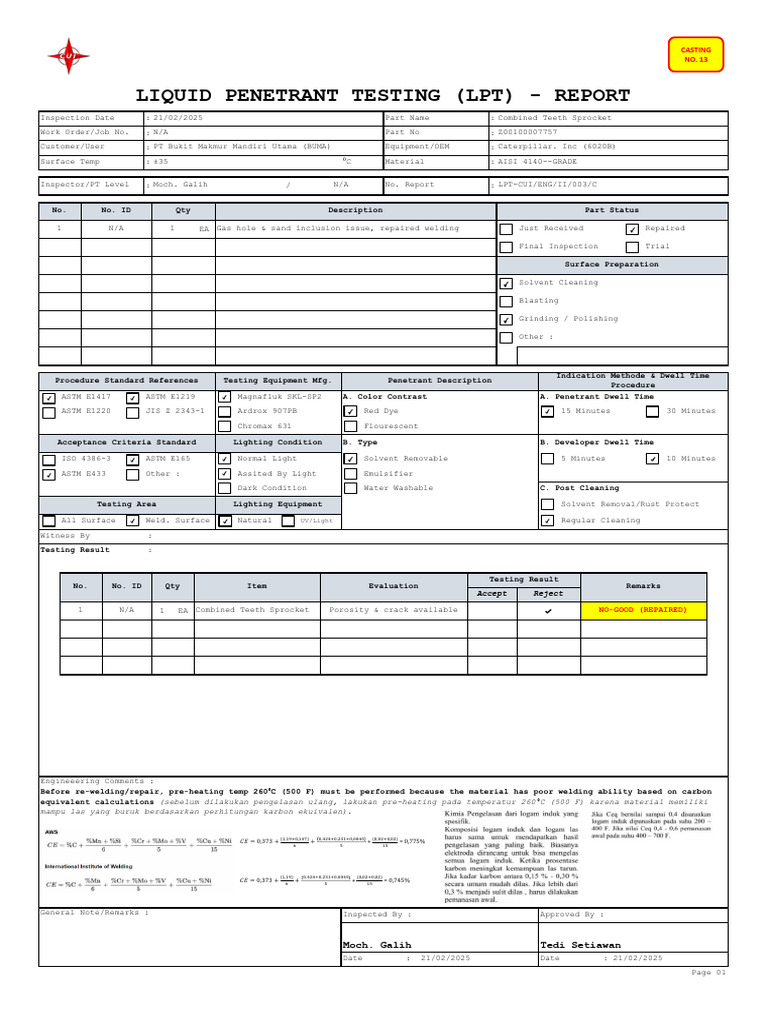 Liquid Penetrant Testing Report | PDF | Materials | Mechanical Engineering