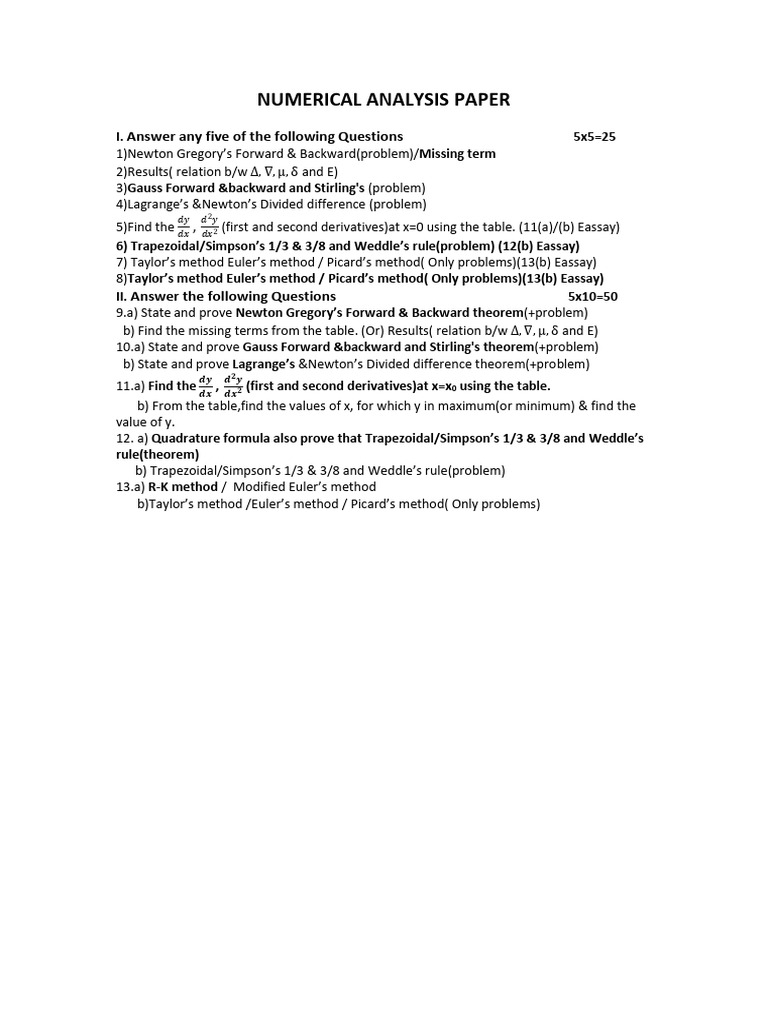 Numerical Analysis Paper - 2024 | PDF