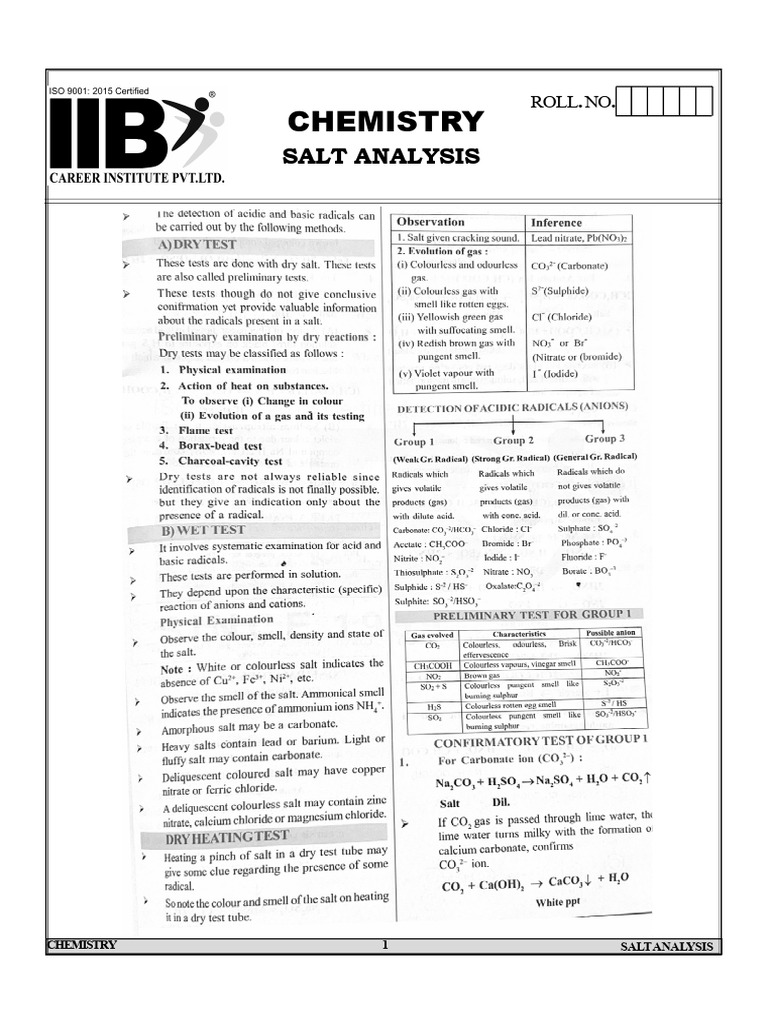 Salt Analysis and Ionic Bonding in Chemistry | PDF