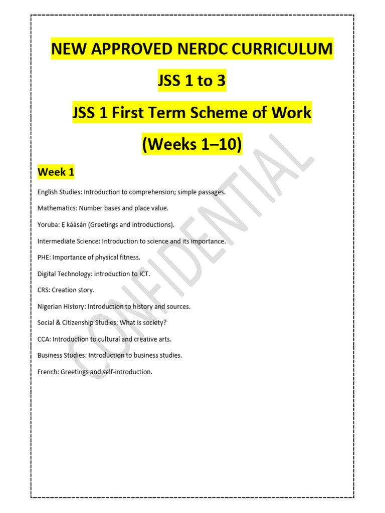 NERDC JSS Curriculum Overview 2025 | PDF | English Language | Verb