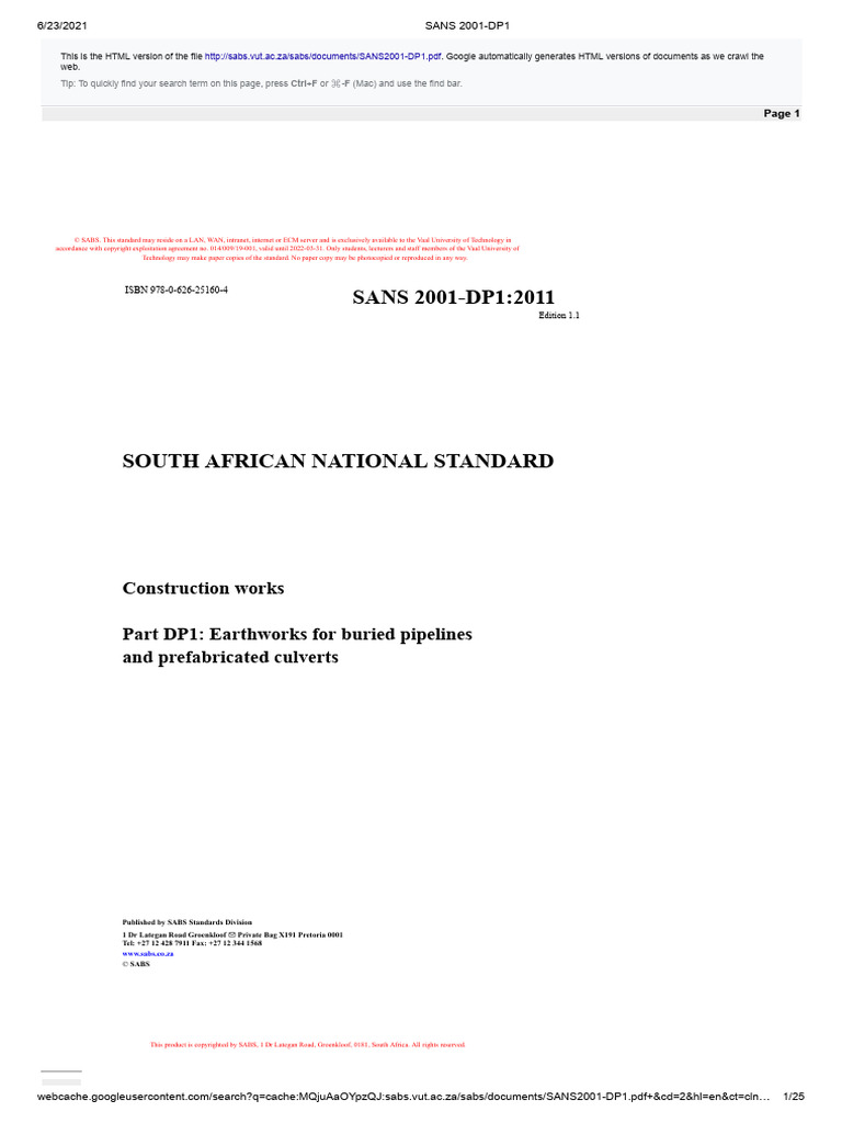 SANS 2001-DP1: Earthworks Standards | PDF | Road | Building Materials