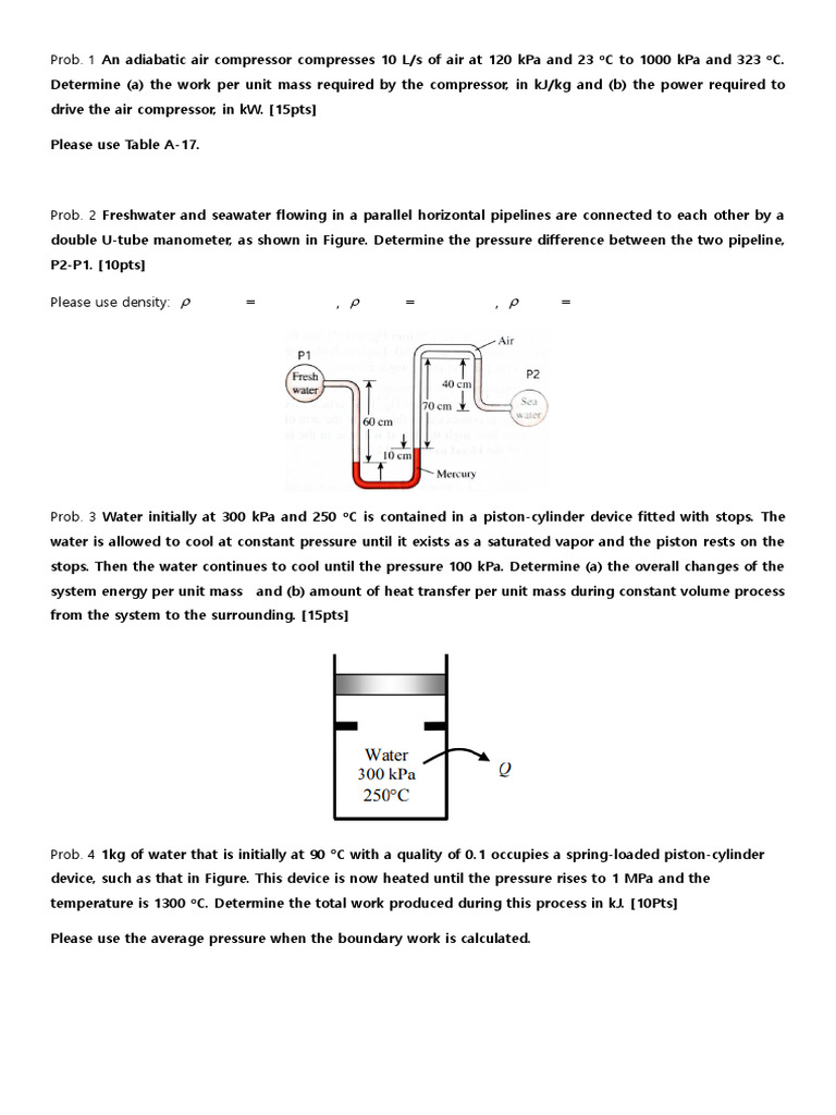 Thermodynamics Problems on Compressors and Turbines | PDF | Pressure ...