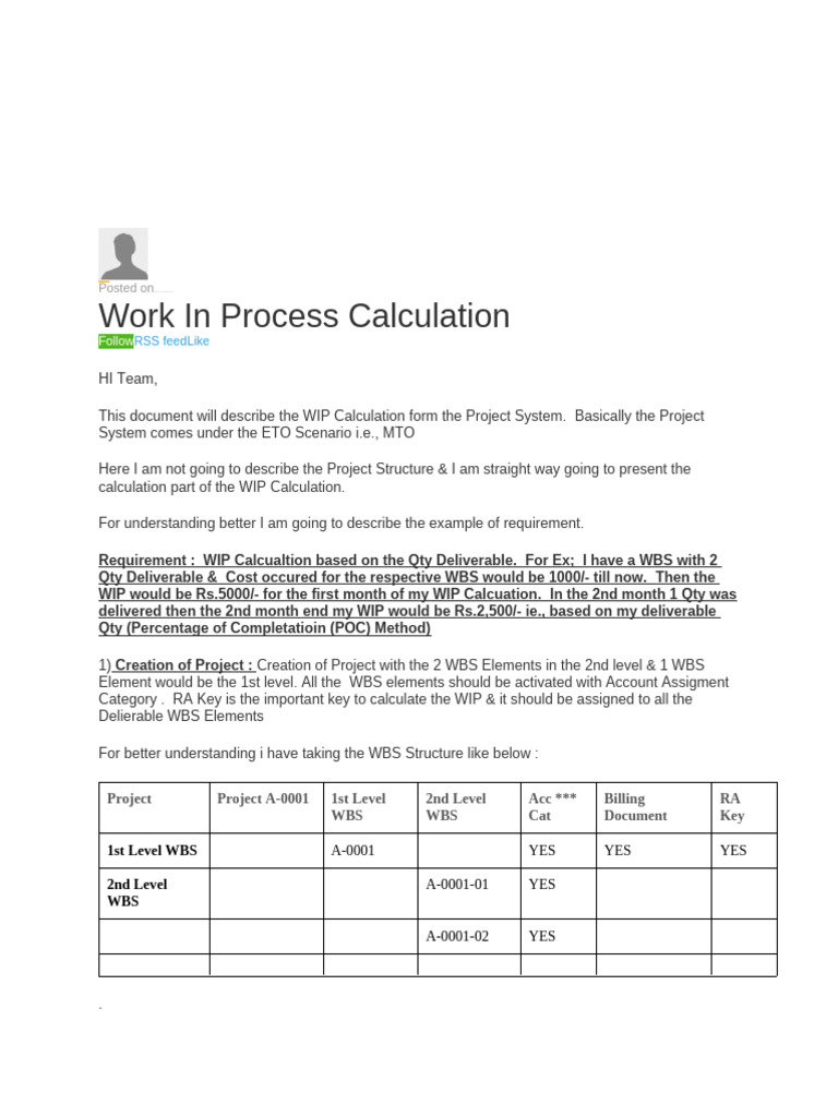 WIP Calculation in Project Systems | PDF