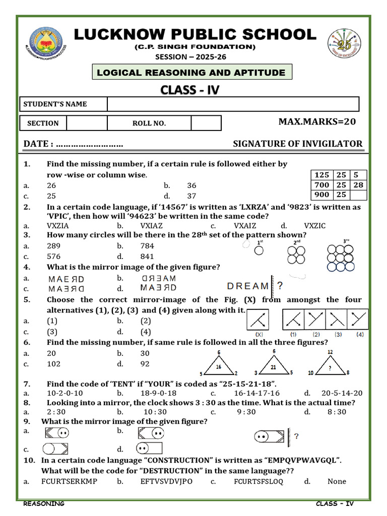 Class IV Logical Reasoning Questions | PDF | Chess | Chess Theory