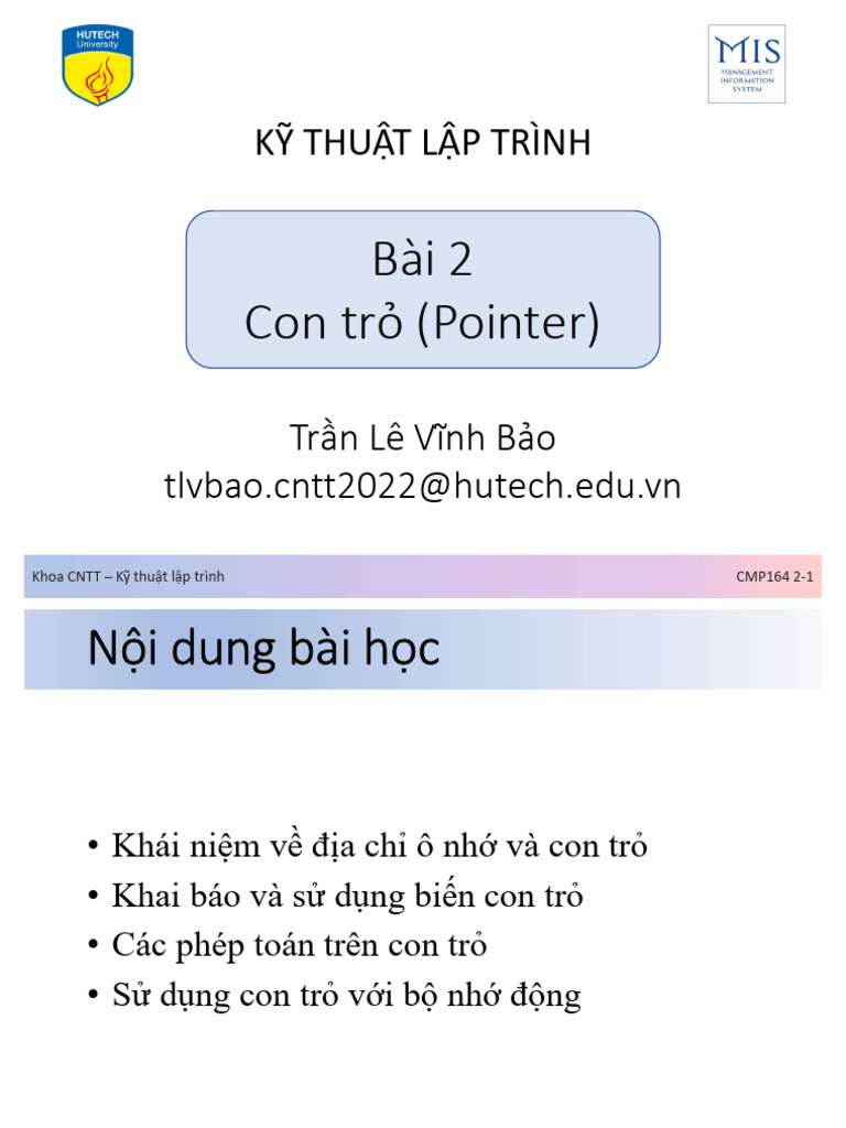 Cntt - Ktlt Bài 2 - Con Trỏ | PDF