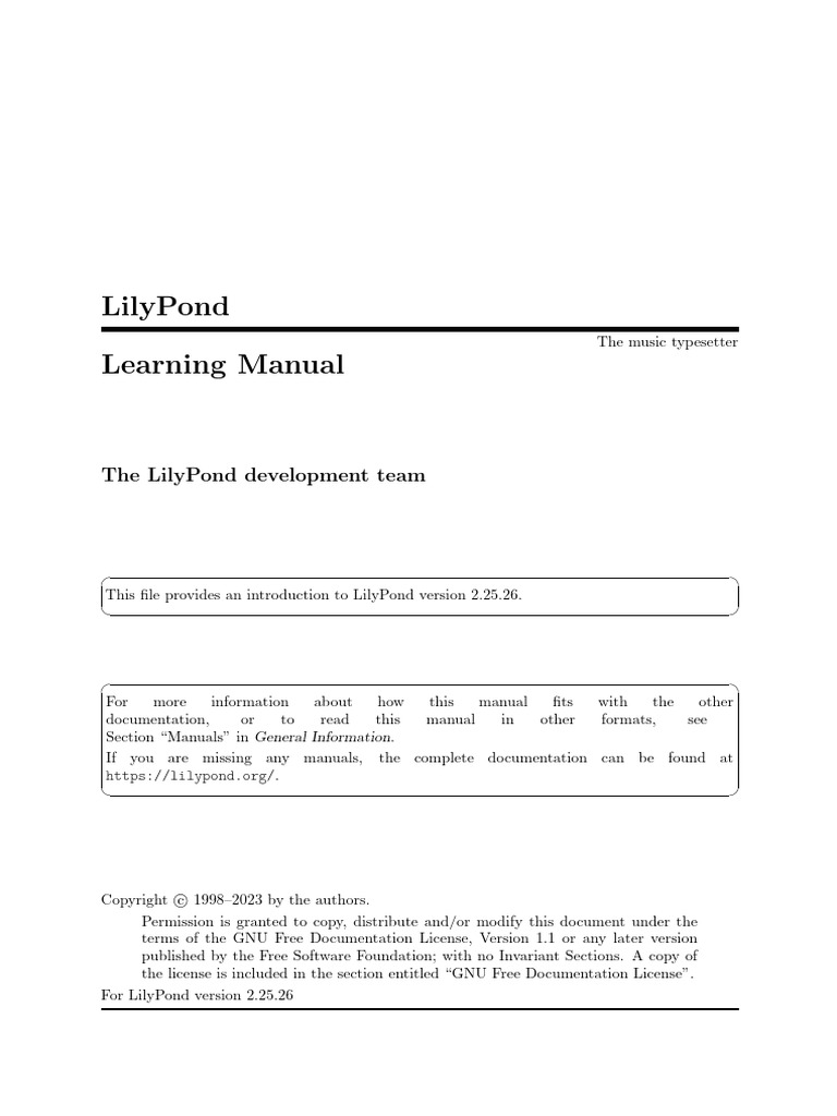 LilyPond 2.25.26 Learning Manual | PDF | Clef | Free Software