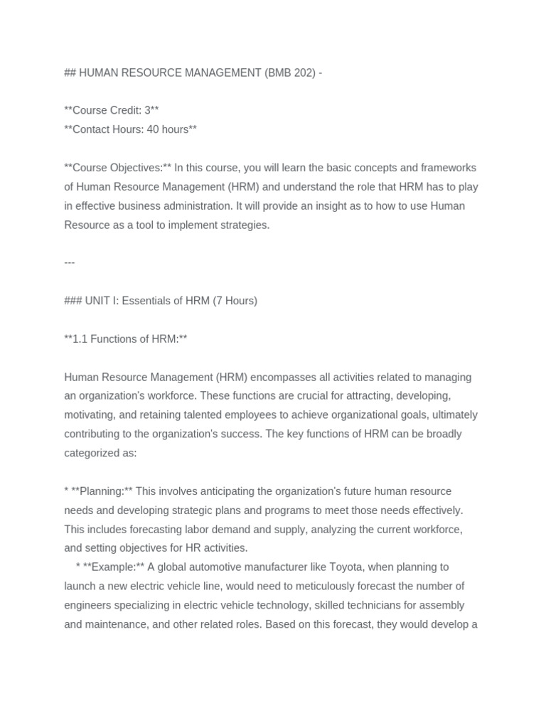 Human Resource Management Course Overview | PDF | Human Resource ...