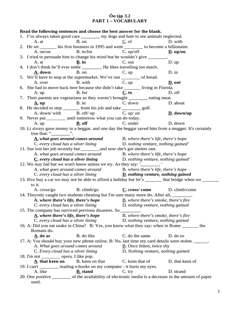 Vocabulary and Grammar Practice Test | PDF | Pollution | Science