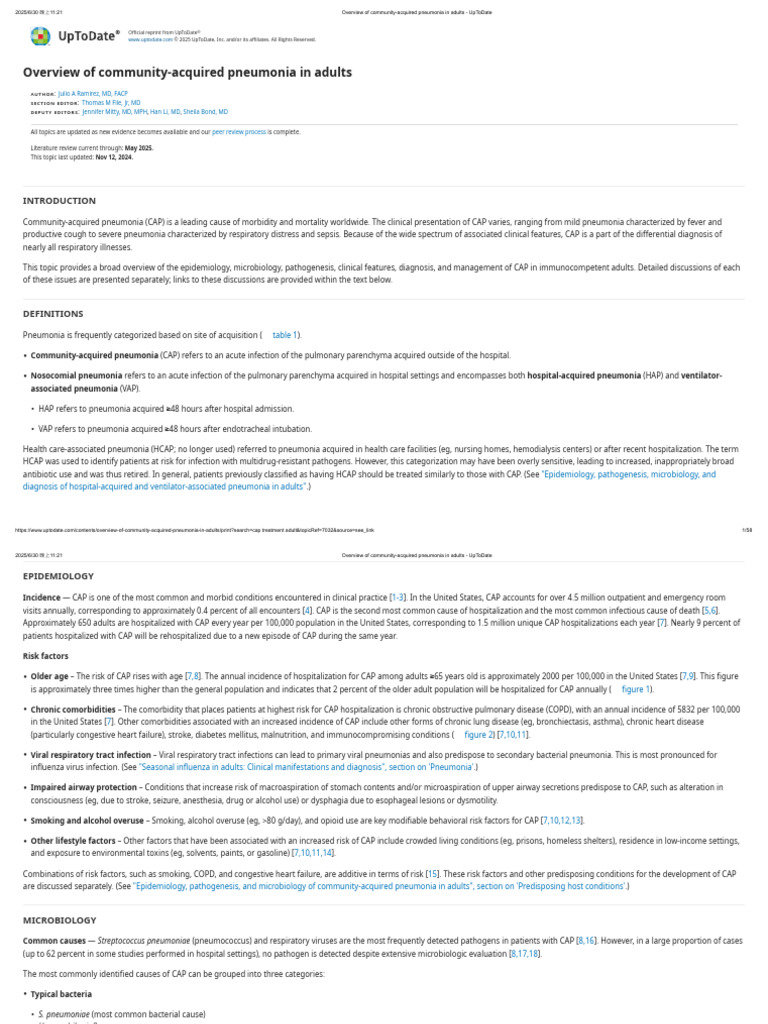 Overview of Community-Acquired Pneumonia in Adults - UpToDate | PDF ...