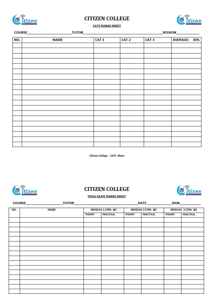 Citizen College Marks & Signing Sheets | PDF