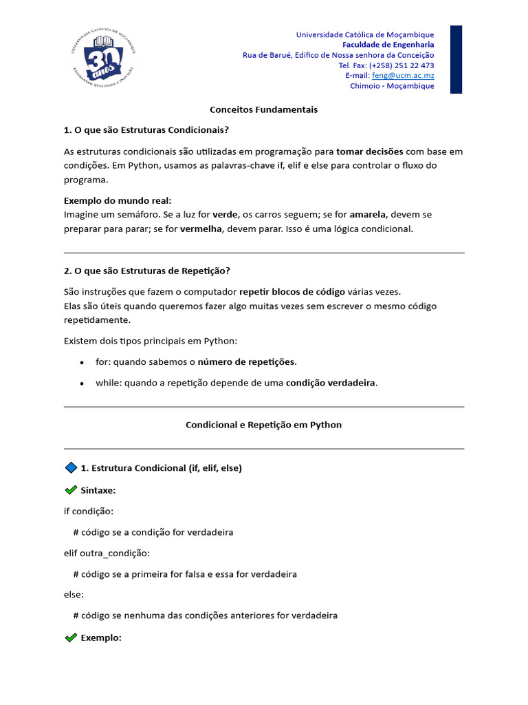 Estruturas Condicionais e Repetição em Python | PDF | Python (linguagem ...