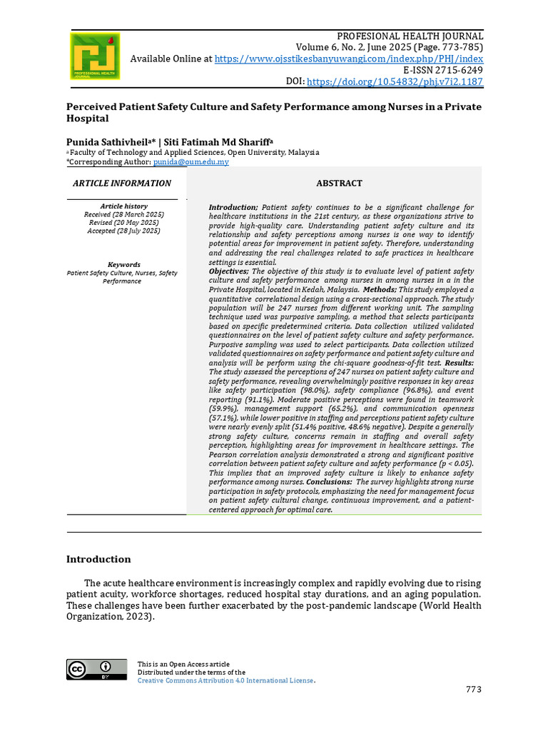 Patient Safety Culture in Malaysian Nurses | PDF | Patient Safety | Nursing