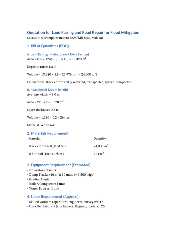 Flood Mitigation Land Raising Quotation | PDF