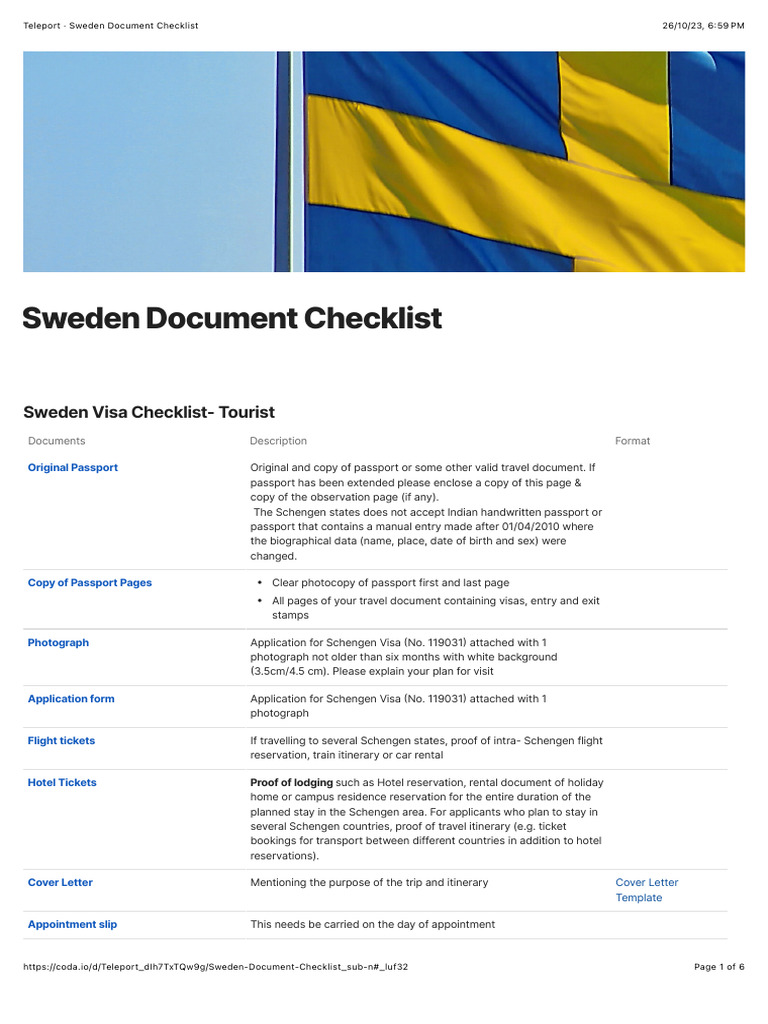 Sweden Visa Document Checklist Guide | PDF | Passport | Travel Visa