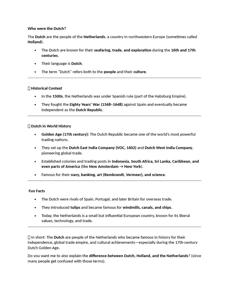 Overview of Dutch History and Culture | PDF