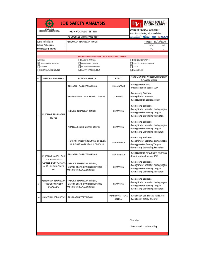 Job Safety Analysis (Jsa) - Indonesia | PDF