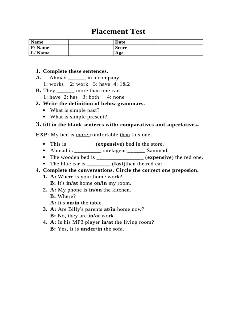 Placement Test | PDF