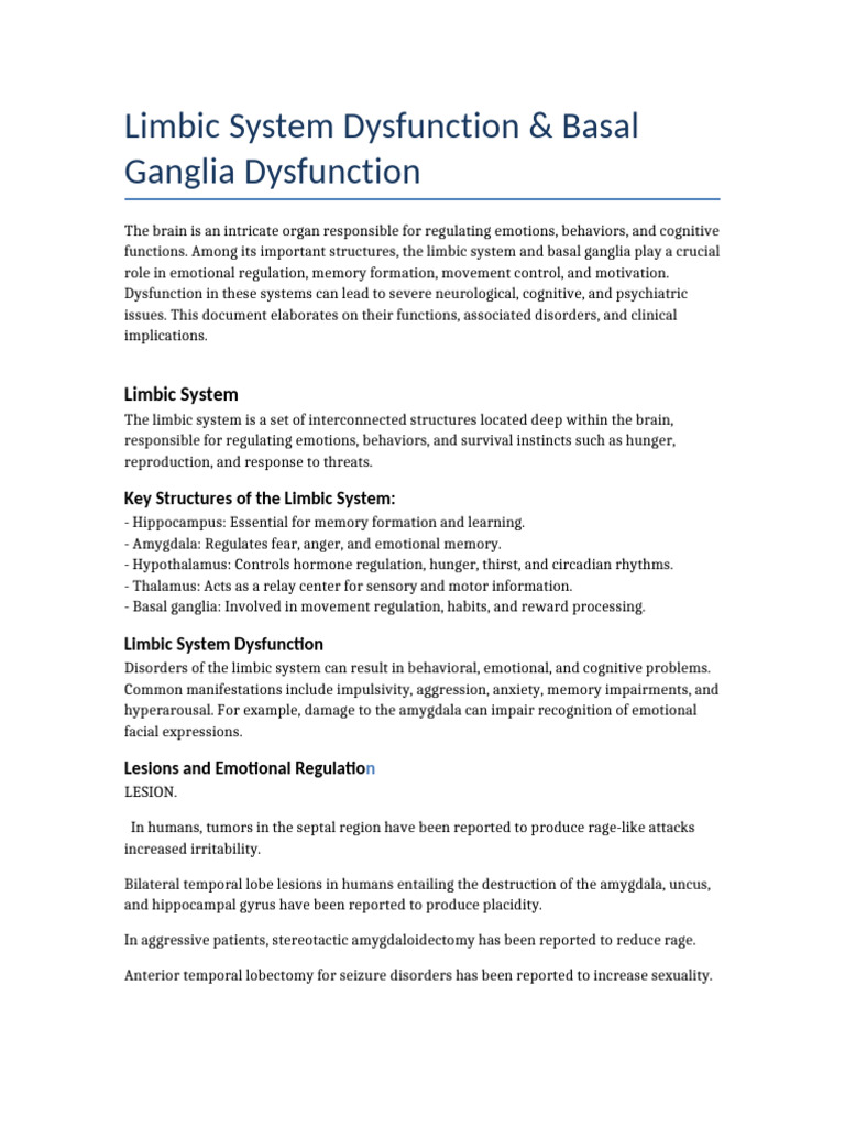 Limbic and Basal Ganglia Dysfunction Insights | PDF | Limbic System ...