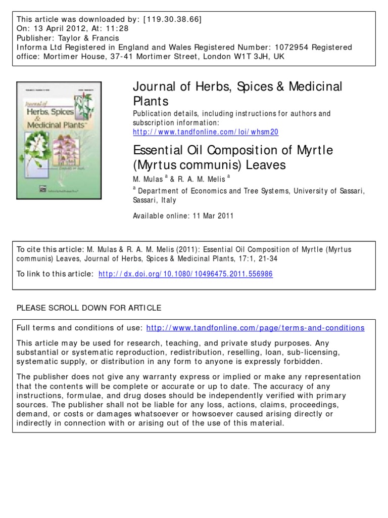 Journal of Herbs, Spices & Medicinal Plants PDF Gas Chromatography
