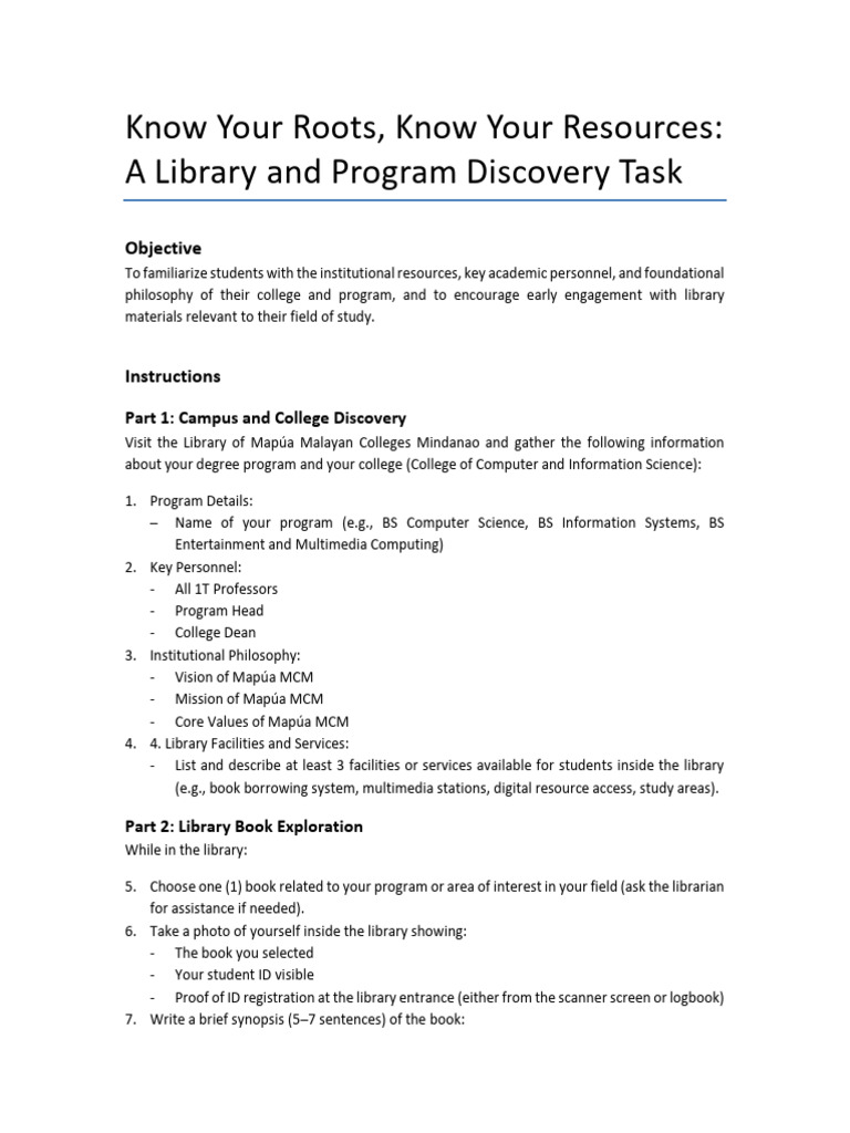 Library Discovery Task for Students | PDF | Libraries | Books