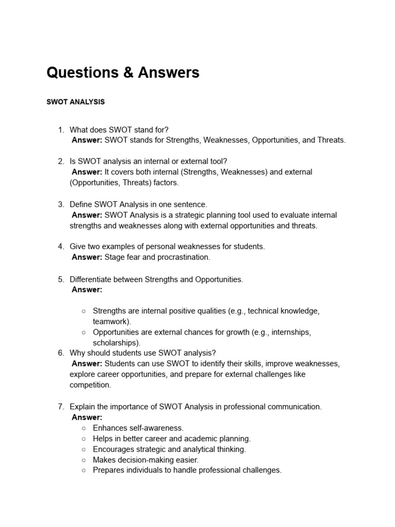 SWOT Analysis Q&A for Students | PDF | Swot Analysis | Business