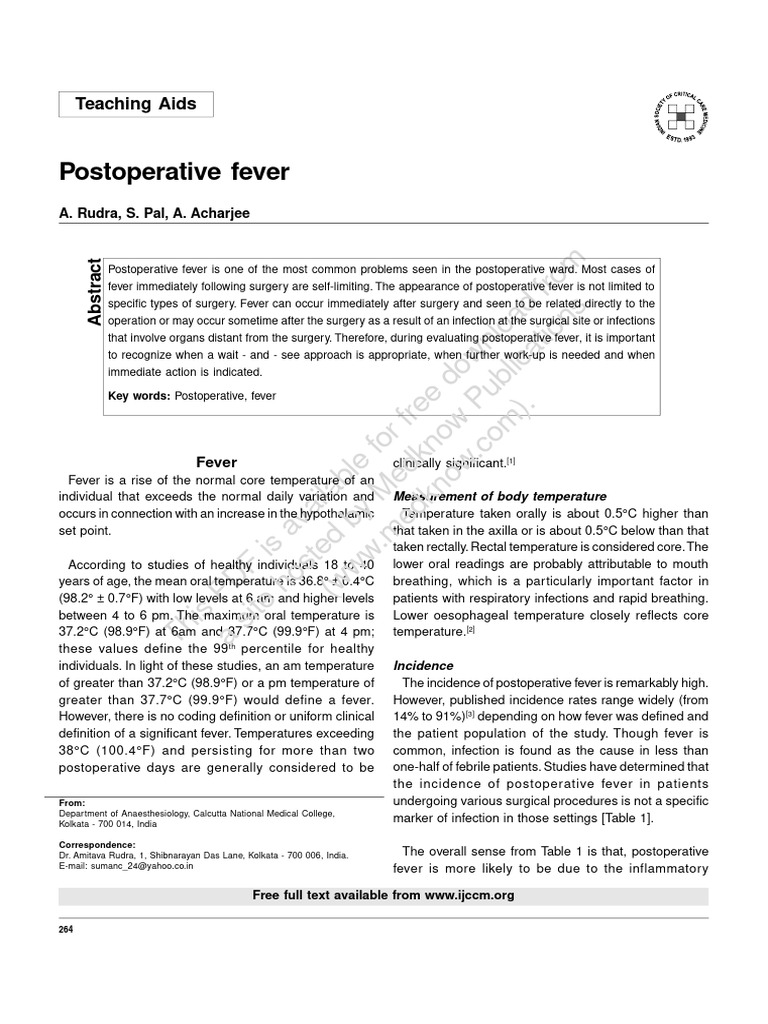 Understanding Postoperative Fever Causes | PDF | Fever | Surgery