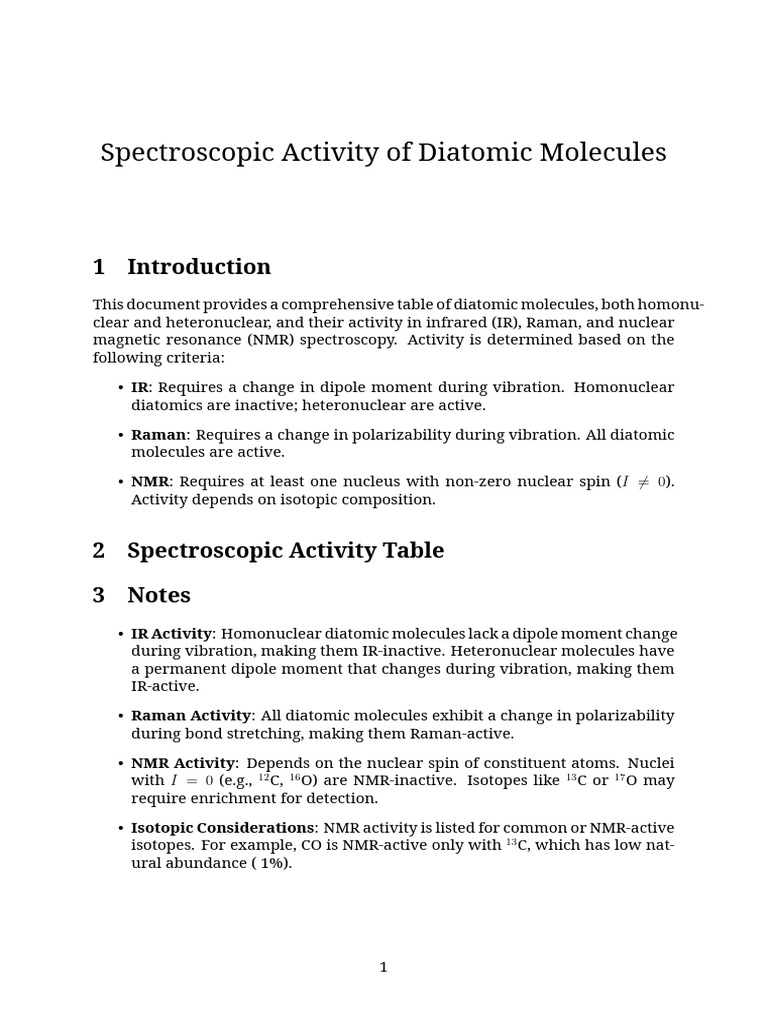 Spectroscopic Activity of Diatomic Molecules | PDF | Nuclear Magnetic ...