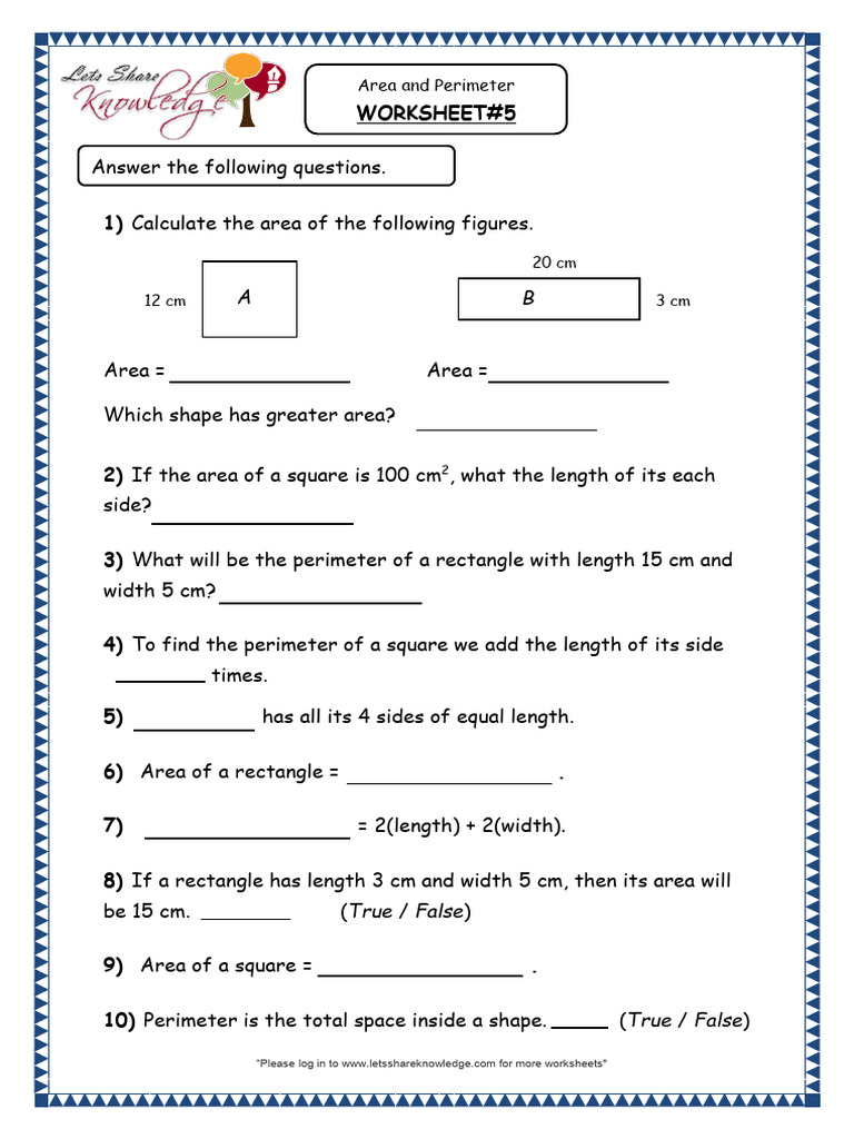 Area and Perimeter Worksheet Answers | PDF
