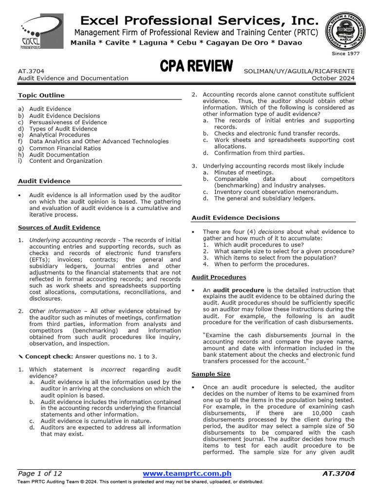 Audit Evidence and Documentation Guide | PDF | Audit | Business