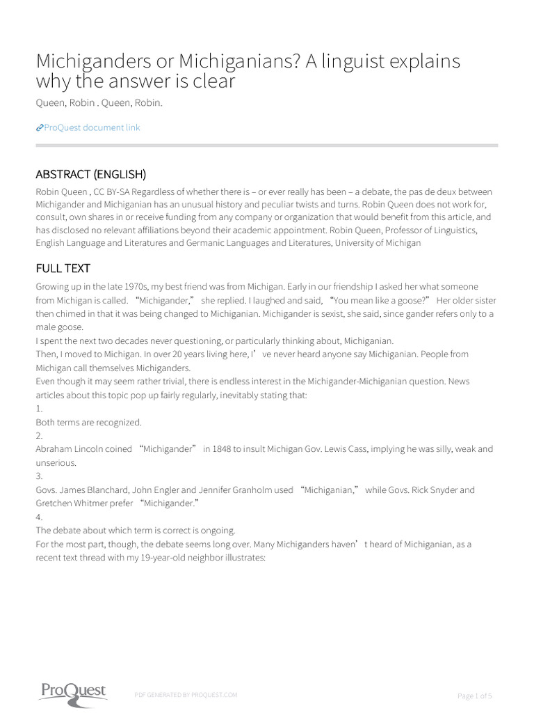 Michiganders vs. Michiganians Explained | PDF