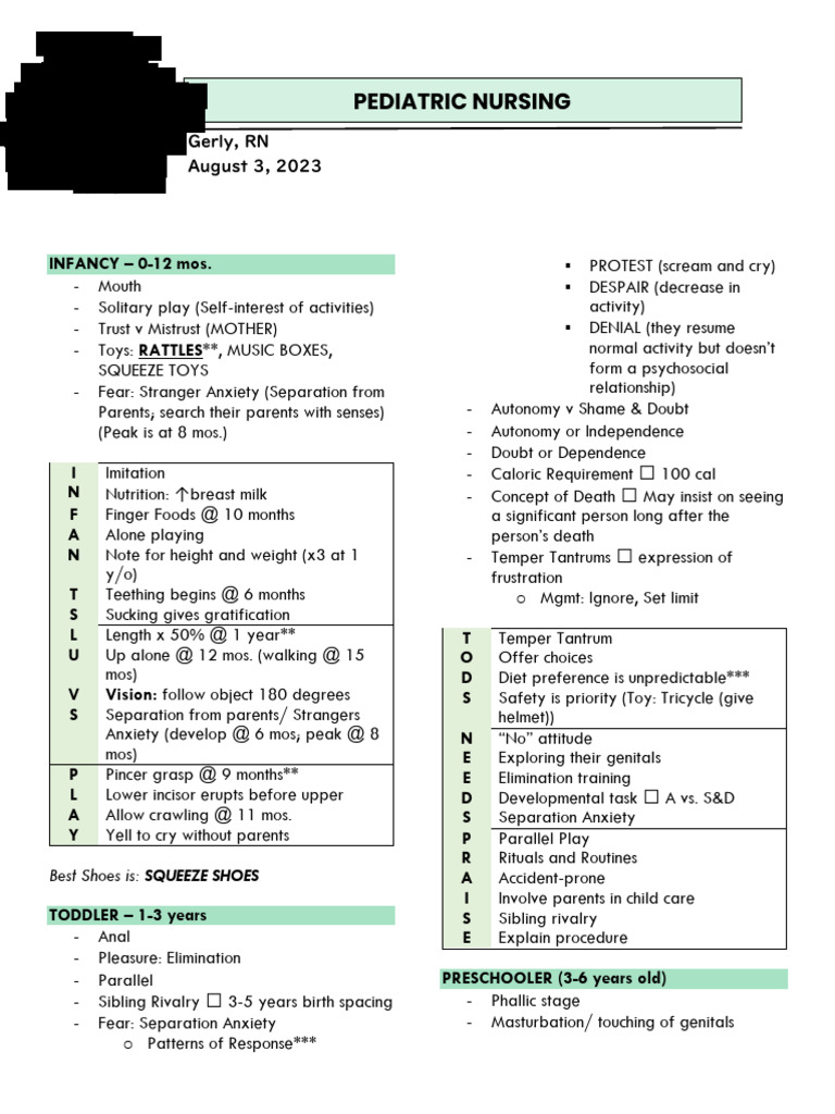 Pediatric Nursing Developmental Stages | PDF | Breastfeeding | Infants