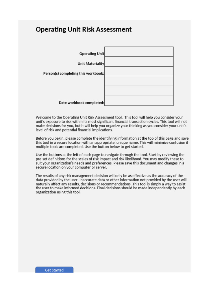 Operating Unit Risk Assessment Tool | PDF | Risk | Risk Assessment