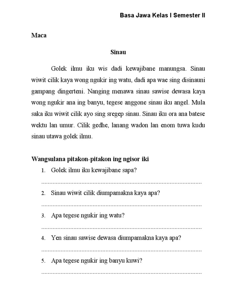 Basa Jawa Kelas 1 Semesteer 2 1