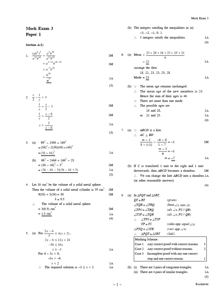 MathEPP3rd Mock3 P1 Sol E | PDF | Quadratic Equation | Elementary ...