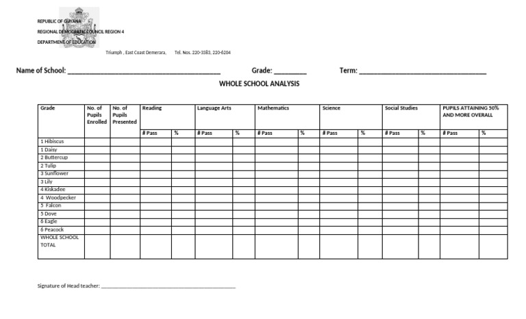 Whole School Analysis Report Template | PDF