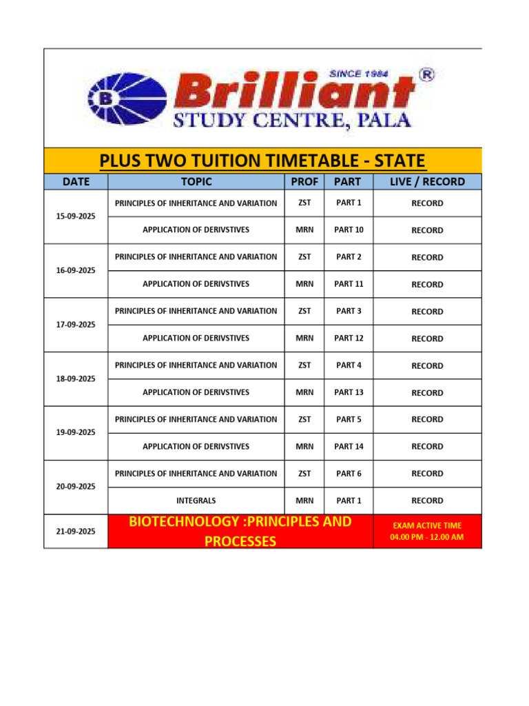 +2 Tuition Shedule (State) - 16 | PDF