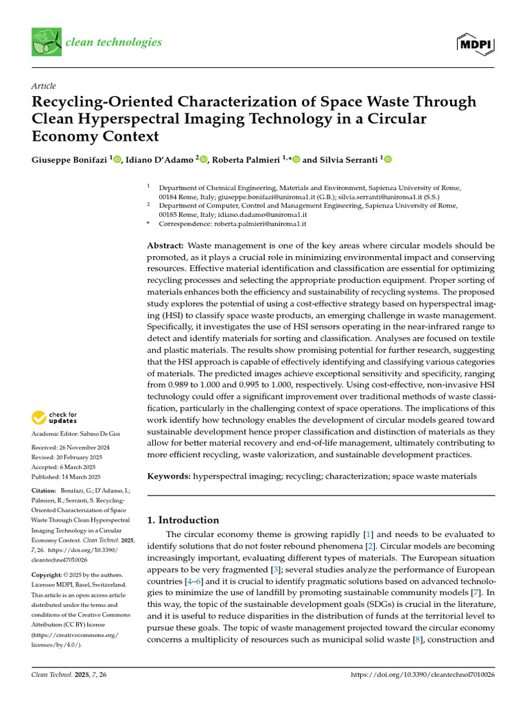 Space Waste Recycling via Hyperspectral Imaging | PDF | Matrix ...