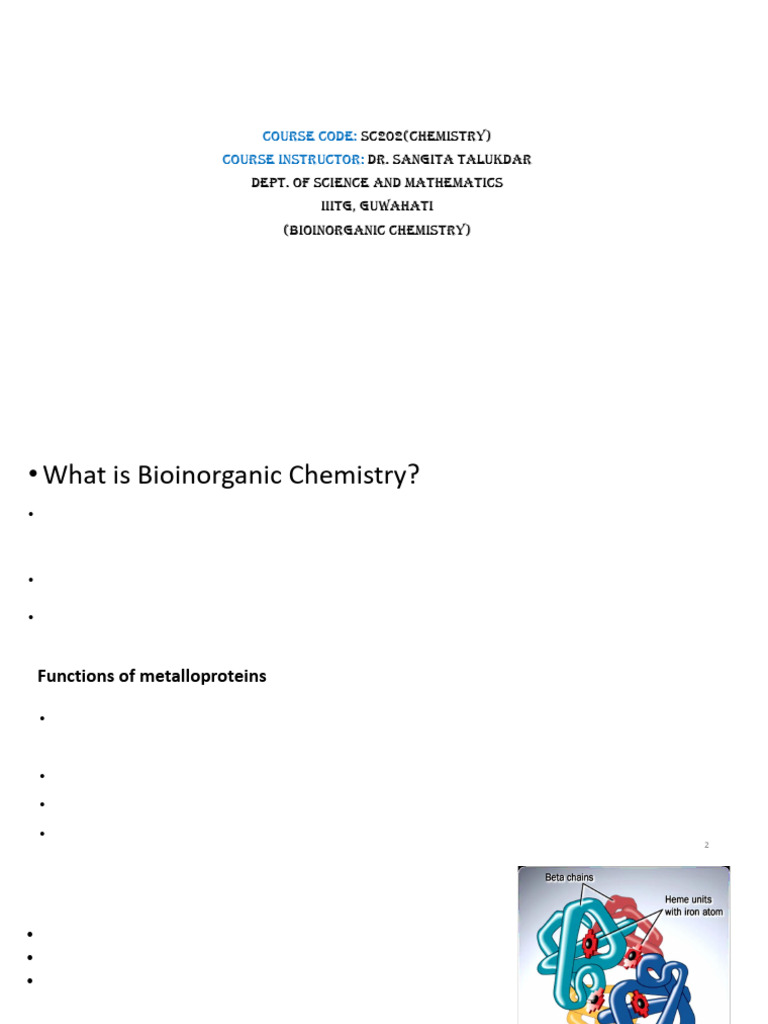 Lecture Bioinorganic Chemistry Pdf Hemoglobin Bioinorganic