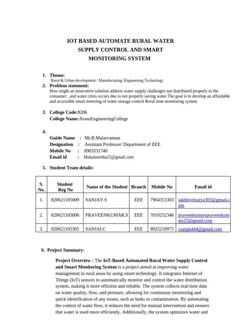Smart IoT Water Management System | PDF | Internet Of Things | Water Supply