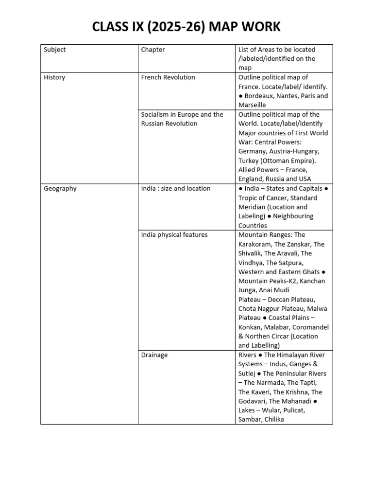 Class 9 Map Work Syllabus 2024-25 | PDF | Physical Geography