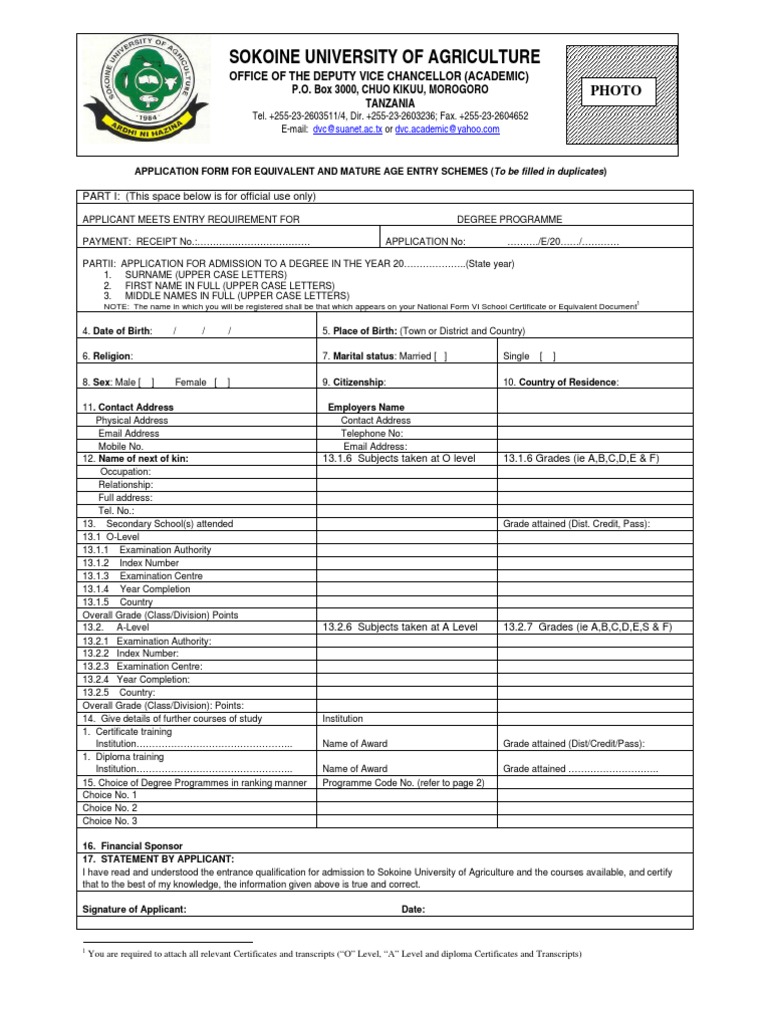 SUA Admission Application Form | PDF | Bachelor Of Science | Bachelor's ...