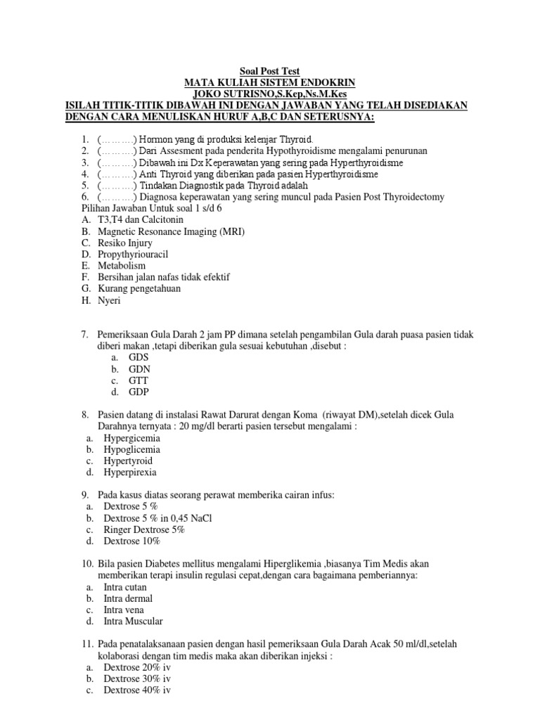 Soal Kasus Sistem  Endokrin  Dan Jawabannya Ilmu Soal