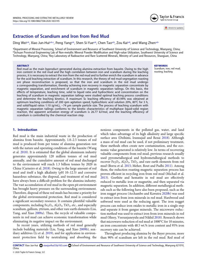 Extraction of Scandium and Iron From Red Mud 2022 | PDF | Iron ...