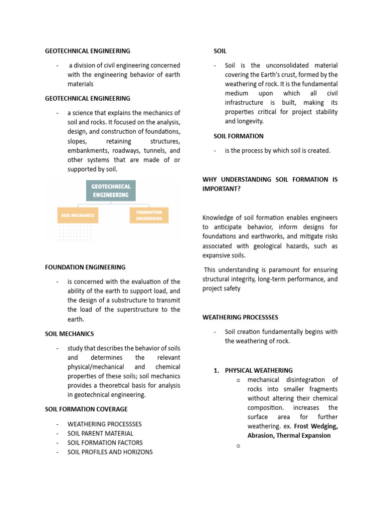 Geotechnical Engineering Quiz 1 Reviewer | PDF | Weathering | Soil