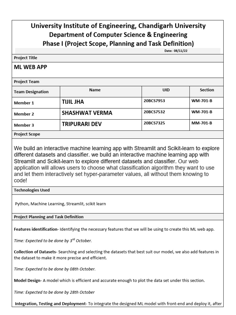 ML Web App Project Overview | PDF